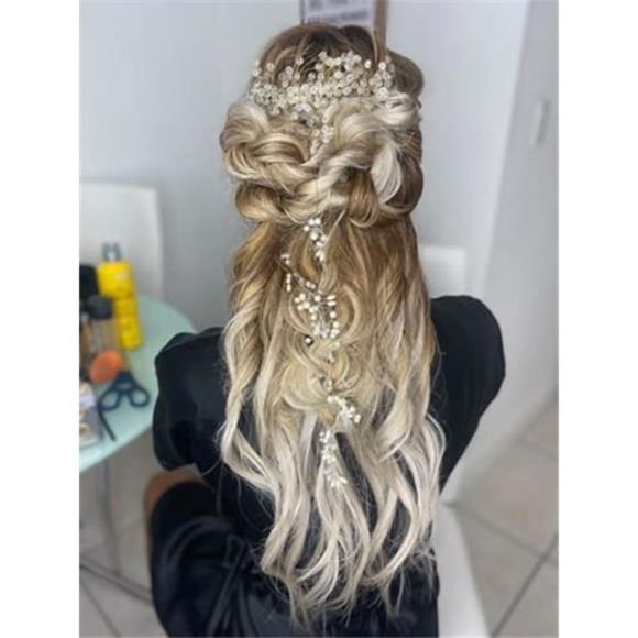 Elegant Crystal Bridal Hair Vine - Extra Long Pearl Beads - Picture 3 of 7